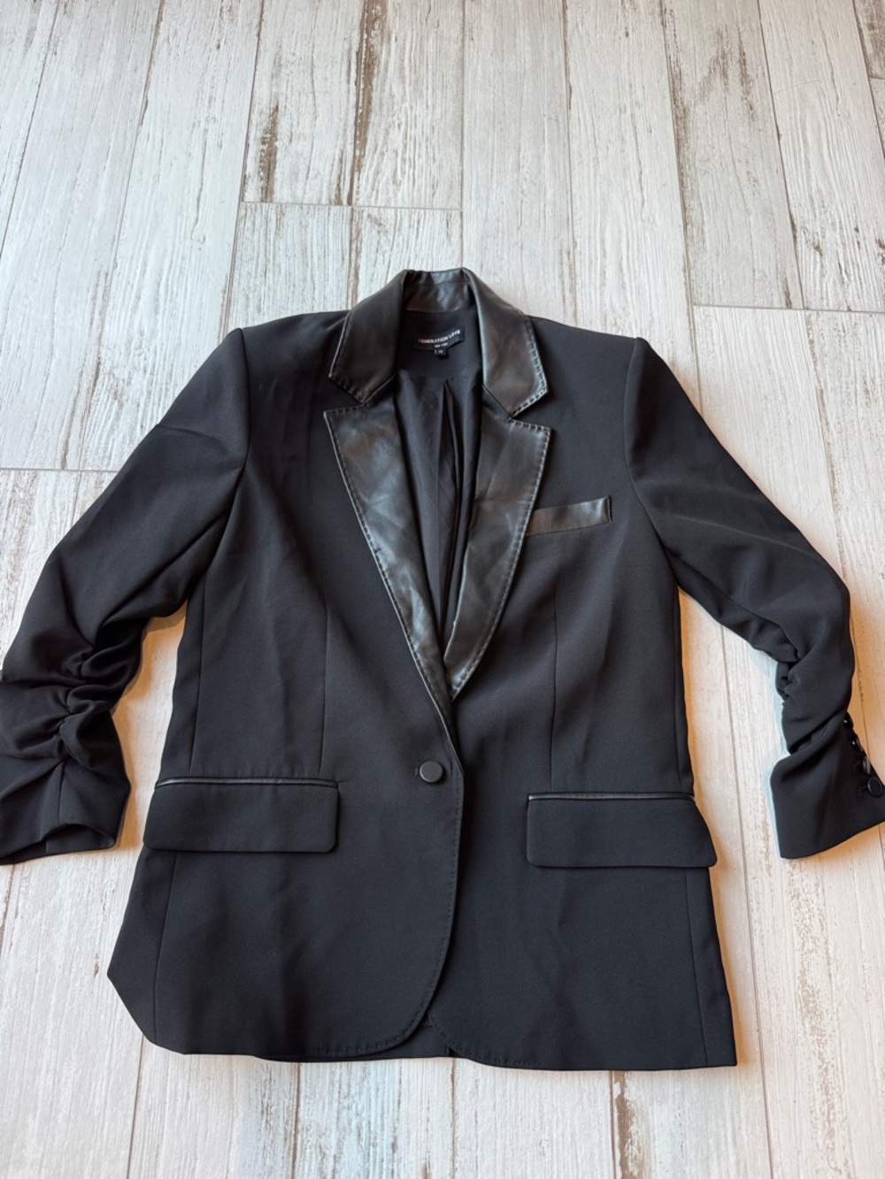 Generation Love Black Blazer with Faux Leather Trim